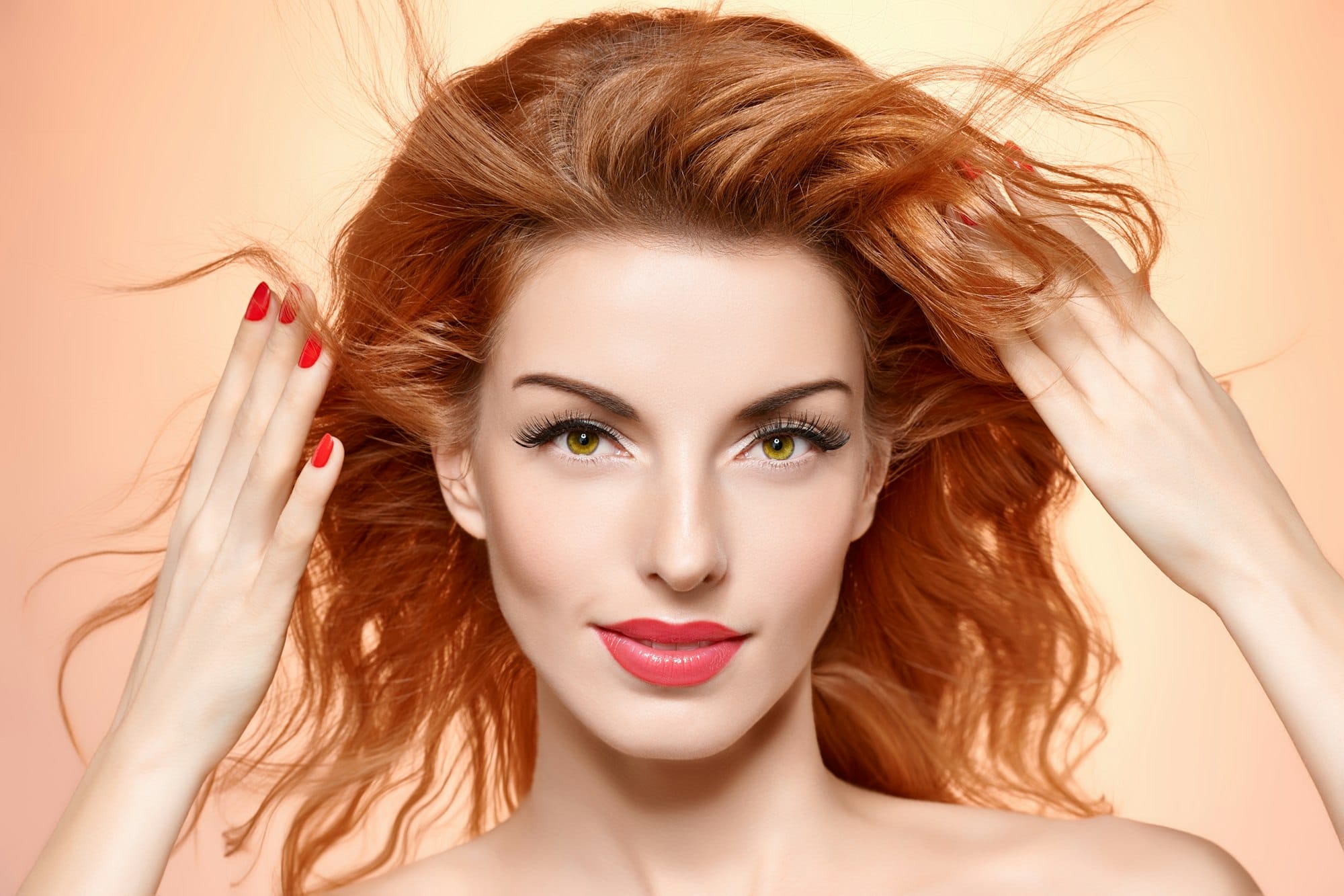 Beauty portrait woman, eyelashes, natural makeup